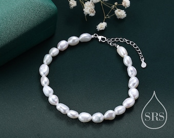 Sterling Silver Baroque Pearl Bracelet, Silver or Gold, Genuine Fresh Water Pearls, Natural Pearl Bracelet