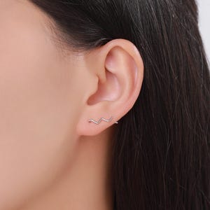 Brincos de zigue-zague em prata esterlina, prata, ouro ou ouro rosa, geométricos minimalistas, escaladores de orelha