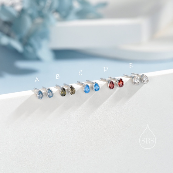 Set 5 Paia Orecchini A Bottone In Argento 925 Con Zirconi Cubici - Ipoallergenici, Per Donna, Con Varie Forme