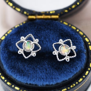 Vintage Inspired Opal Lace Stud Earrings in Sterling Silver,  Silver or Gold, Opal Earrings, Vintage Style