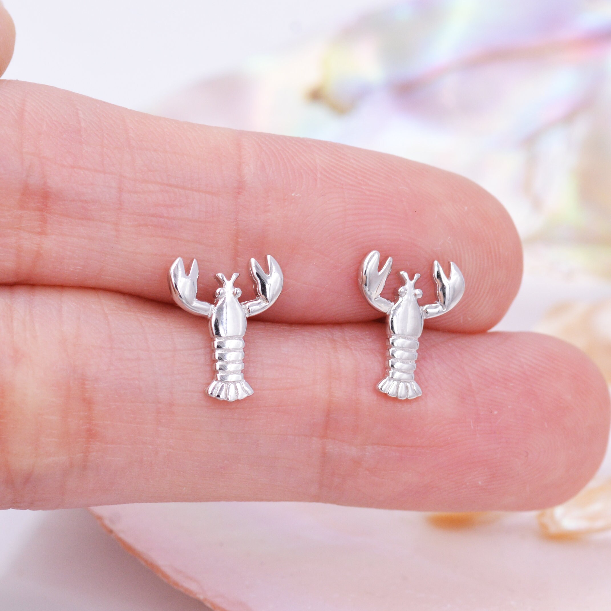 Sterling Silver Lobster Stud Earrings Ocean Creature Etsy