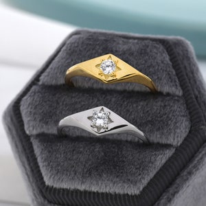 Kite Signet Ring in Sterling Silver, Silver or Gold, Starburst Ring, Rhombus Ring, Statement Ring US 5 8 image 6