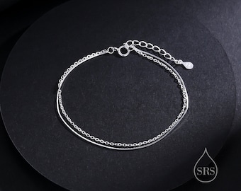 Double Layer Bracelet in Sterling Silver, Dainty Chain Snake Chain Bracelet, Silver or Gold or Rose Gold, Rope Chain Bracelet