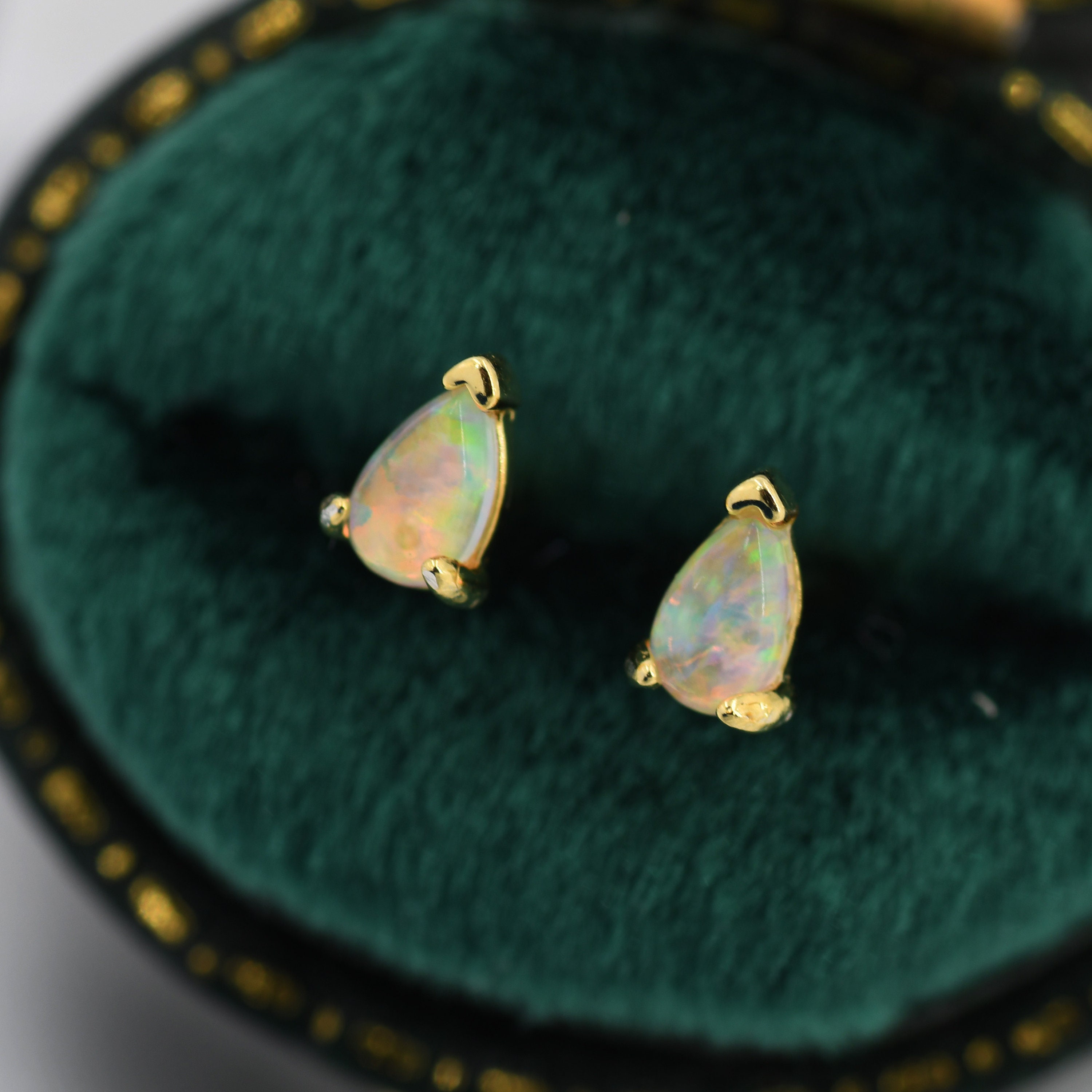 Opal Pear Stud Earrings in Sterling Silver Silver or Gold Etsy