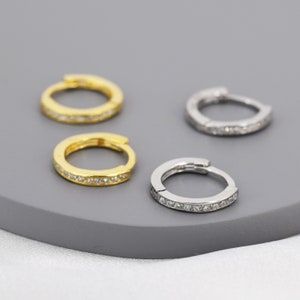 Extra Skinny Clear CZ Huggie Hoop in Sterling Silver, Silver or Gold, 8mm Inner Diameter Hoop Earrings, April Birthstone image 4