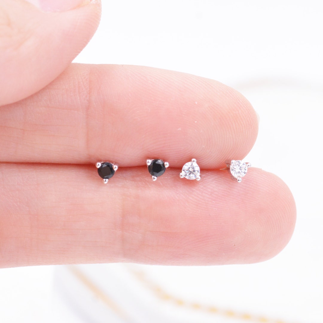 Extra Tiny Lab Diamond CZ Stud Earrings in Sterling Silver Etsy UK