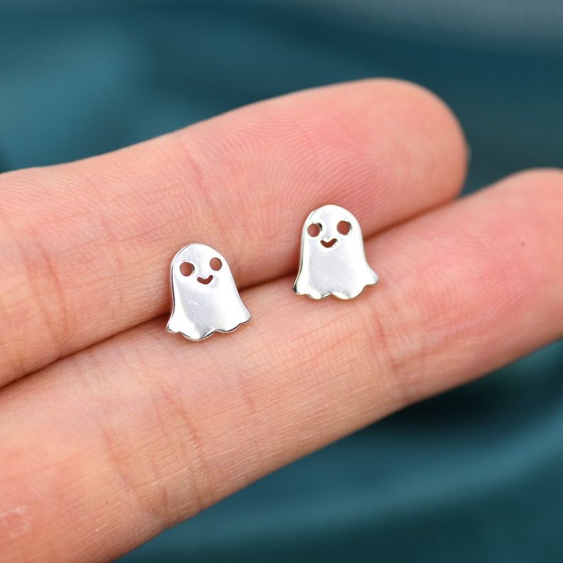 Cute Little Ghost Stud Earrings in Sterling Silver, Tiny Ghost Earrings image 6