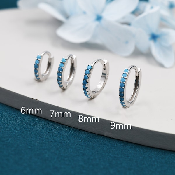 Turquoise Huggie Hoop in Sterling Silver, Silver or Gold, 6mm, 7mm, 8mm and 9mm Inner Diameter Hoop Earrings, Turquoise Earrings