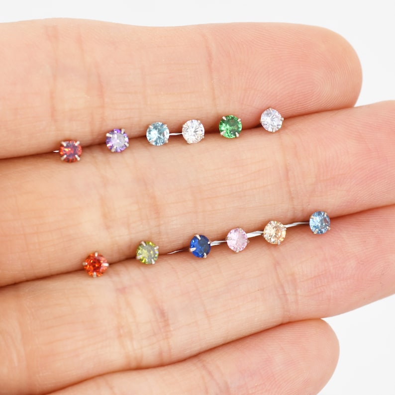 Sterling Silver Tiny Birthstone Stud Earrings 3mm Birthstone Etsy UK