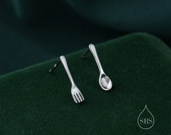 Mismatched Fork and Spoon Stud Earrings in Sterling Silver, Silver, Gold or Rose Gold, Fork and Spoon Earrings, Cute Earrings