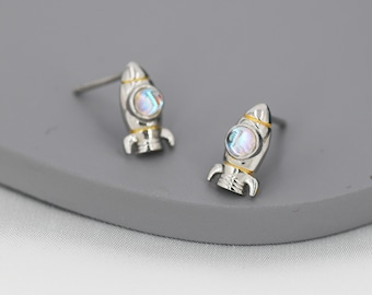 Rocket Stud Earrings in Sterling Silver, Space Rocket Earrings, Spaceship Earrings