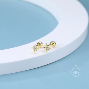 Boucles d'oreilles étoile à fond vissé en argent sterling, boucles d'oreilles étoile avec barre CZ, argent, or et or rose, boucles d'oreilles vissées