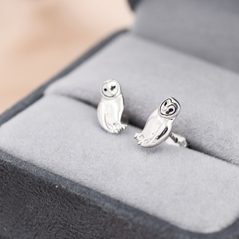 Barn Owl Stud Earrings in Sterling Silver, Owl Bird Earrings, Nature Inspired Animal Earrings image 4