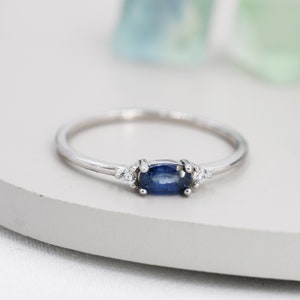 Natural Sapphire Ring in Sterling Silver, Genuine Blue Sapphire Ring, Dainty Gemstone Ring, US 5-8