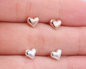 Small Pair of Heart Stud Earrings in Sterling Silver, Simple Stud, Silver and Rose Gold, Minimalist and Stylish