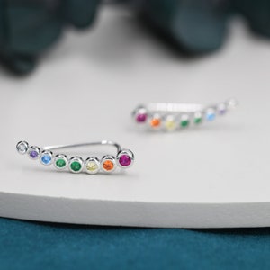 Rainbow Pebble CZ Crawler Earrings in Sterling Silver, Silver or Gold, Dotted Ear Crawlers, Dots Crawler, Bobble Crawlers image 4
