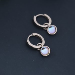 Dangle Moonstone Huggie Hoop in Sterling Silver, Simulated Moonstone,  Minimalist Hoop Earrings, Detachable and Interchangeable