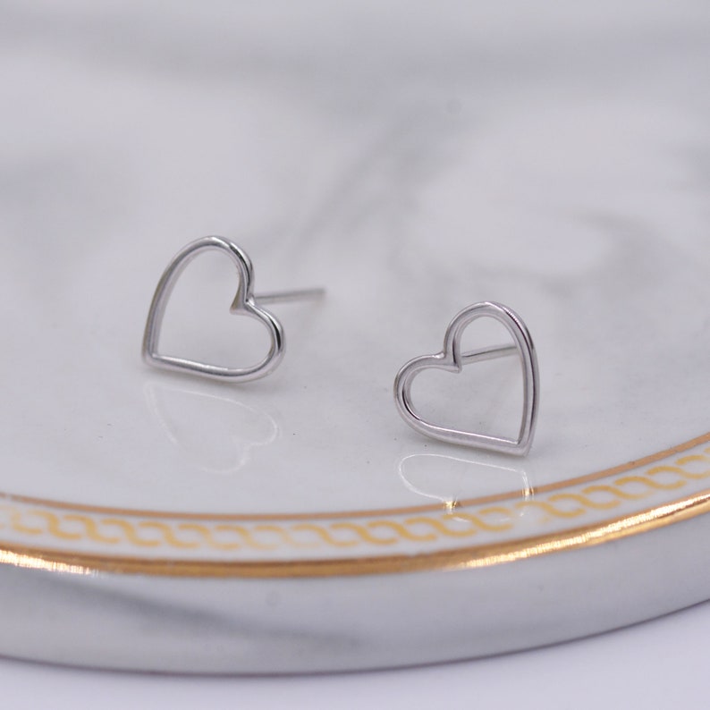 Sterling Silver Open Heart Stud Earrings Cute Fun | Etsy