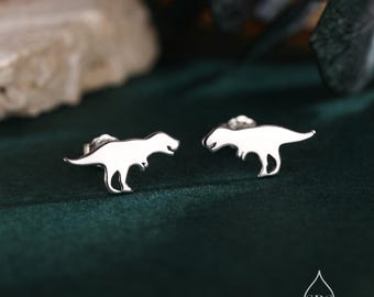 Pendientes de botón de dinosaurio tiranosaurio T-Rex en plata de ley, plata, oro u oro rosa: joyas de T-Rex divertidas y originales.