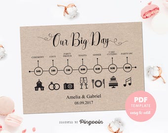 wedding timeline card wedding template card easy editable etsy