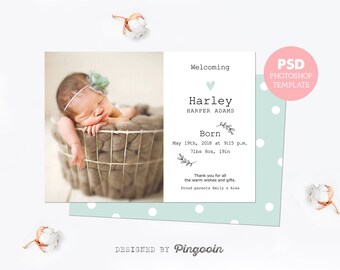 Birth announcement template Newborn card Baby announcement Etsy