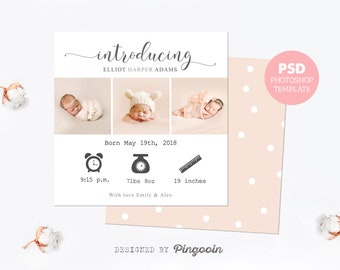 birth announcement template newborn card baby announcement etsy