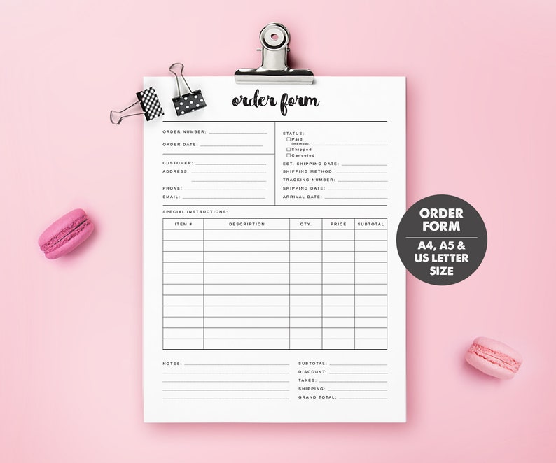 Order form template. Order status. Etsy order form. Small Etsy