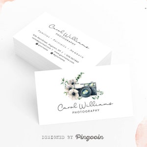 Business card. Photographer calling card. Custom photography business card. Watercolor floral card. Printable personalized card. BC68