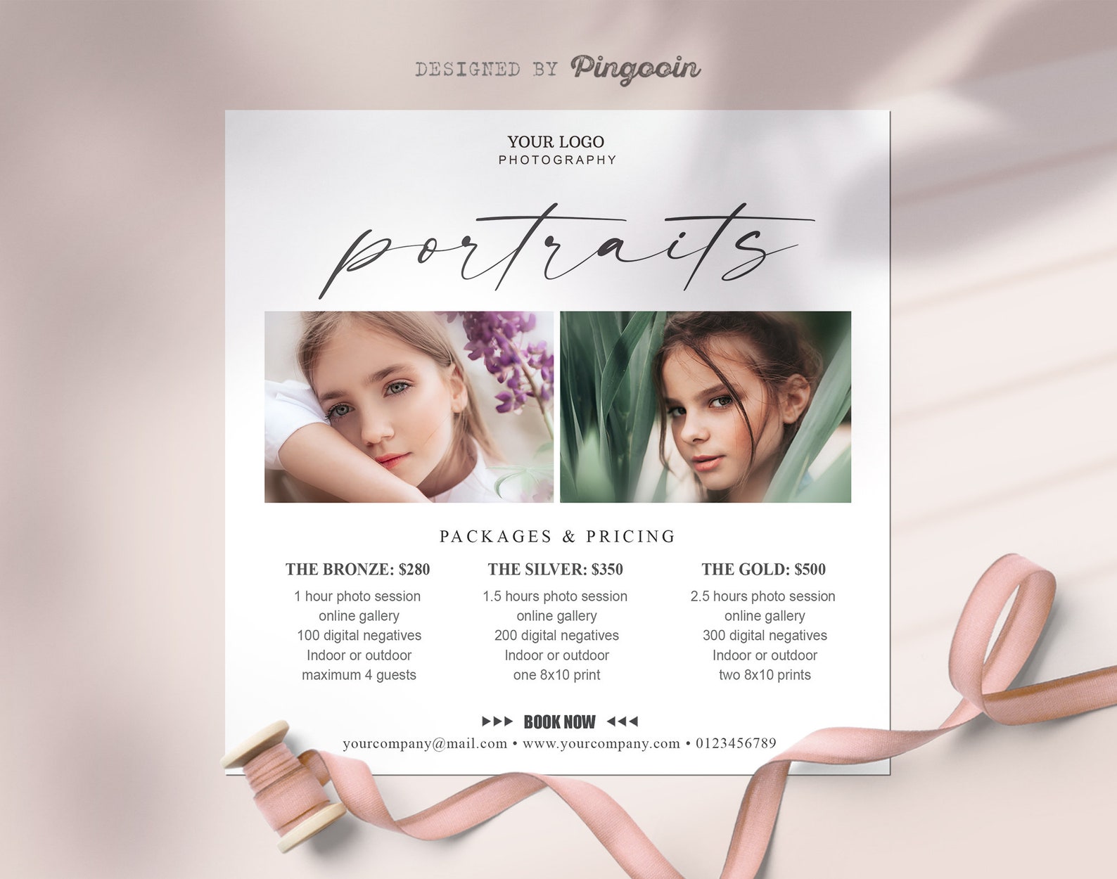 Price list template. Portrait photography pricing guide. Etsy