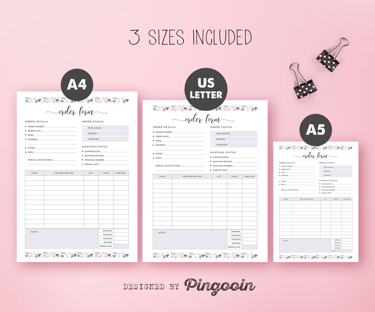 Order form template. Order status. Etsy order form. Small Etsy