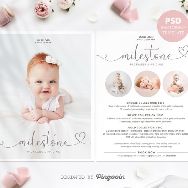 Price list template. Milestone photography pricing guide. Photography prints. Milestone mini session. Milestone photography flyer. PLT124