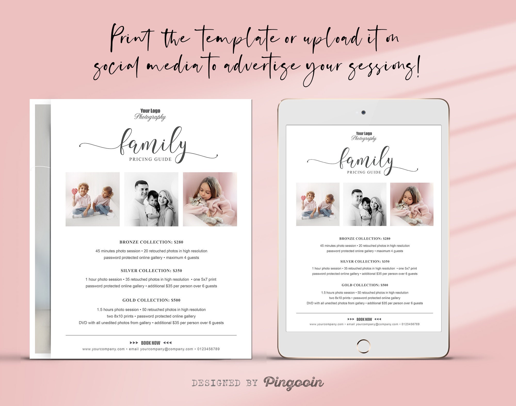 Family photography price list template. Family pricing guide. Etsy
