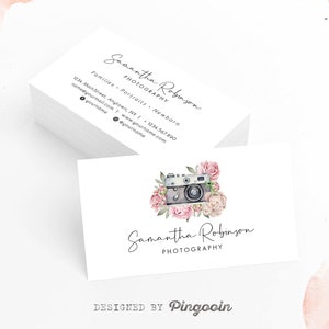 Photography business card. Photographer calling card. Custom business card. Watercolor floral card. Printable personalized card. BC69