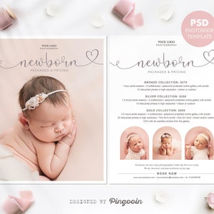 Newborn photography price list template. Newborn pricing guide. Newborn mini session. Photography prints. Photography PSD price list. PLT147