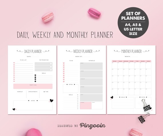 printable planners daily planner weekly planner monthly planner planner inserts a4 a5 us letter digital file instant download sp08 daily monthly planners