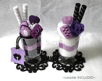 Purple Lavender Strawberry Felt Sundaes Matching Hearts Gift Tag & Box His and Her Cup Sundae Anniversary Gift Girlfriend Gift Purple Heart