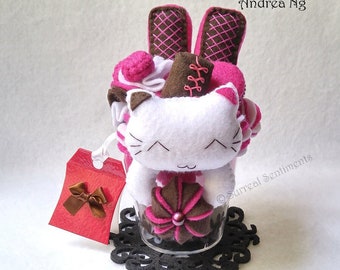 Raspberry Chocolate Ripple Ice Cream Cat Dessert Ice Cream Sundae Decoration Macaron Macaron Kawaii Cookie Decor, Mini Cat Figurine