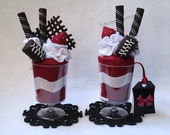 Decor Red Velvet Dessert Sundae Cups Sweet Cake Fake Dessert Decor Anniversary Gift Romantic Cake Decoration Chocolate Lattice Swirly