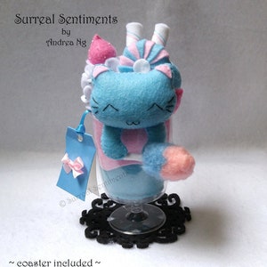 Cotton Candy Blue Cat Ice Cream Sundae Candy Floss Colored Cat Doll Kawaii Kitty Collectible Kawaii Dessert Lover Cotton Candy Dessert Decor
