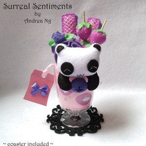 Fresa Wildberry Panda Sundae Felt Postre Fresa Dango Felt Panda Plush Panda Lovers Regalo Kawaii Panda Ice Cream Regalo para ella