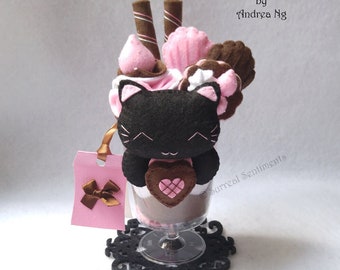 Neapolitan Black Cat Parfait Black Cat Ice Cream Decor Madeleines Harlequin Ice Cream Art Cat Sundae Art Black Cat Plush Black Cat Decor