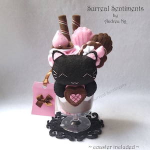 Neapolitan Black Cat Parfait Valentine Ice Cream Decor Madeleines Harlequin Ice Cream Art Cat Sundae Art Black Cat Plush Black Cat Decor