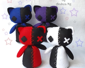 Stitch Cat Plush: Goth Halloween Doll - Surreal Gift