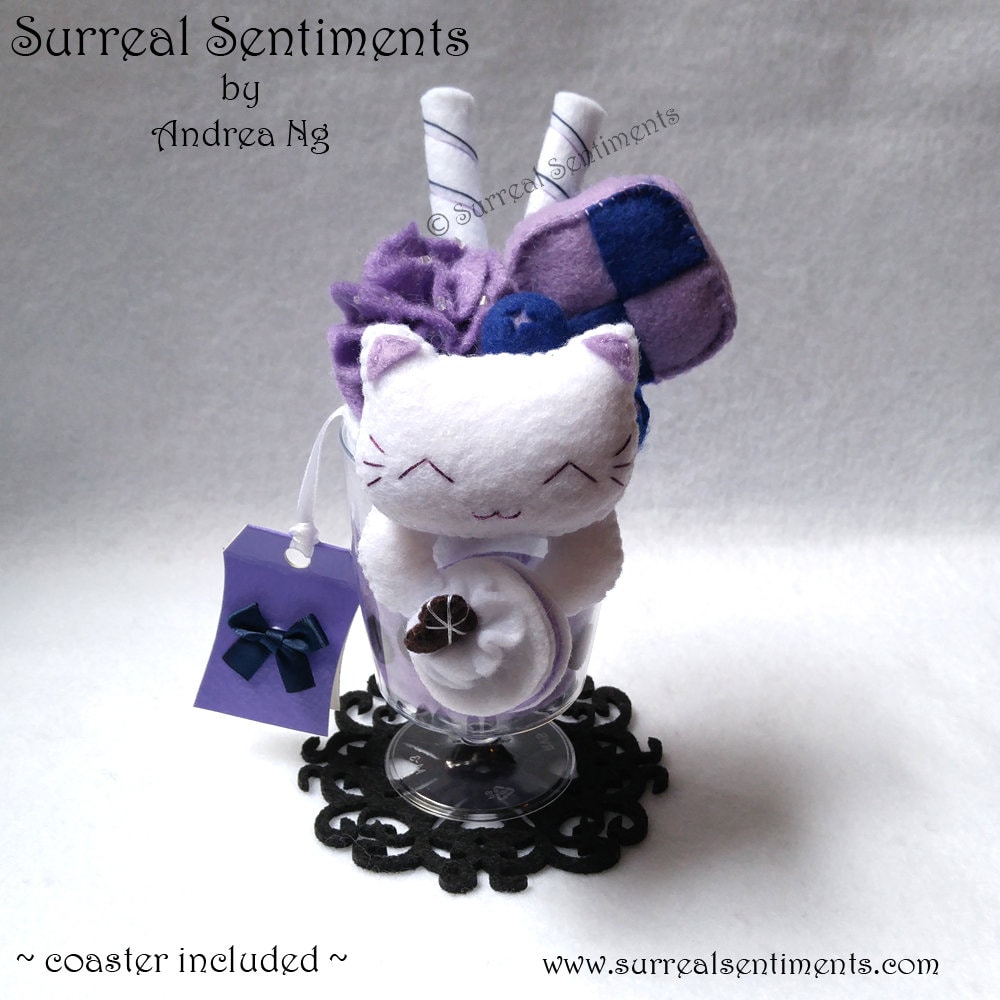 Blueberry Bubble Tea Cat Plush Boba Tea Gift Card Bubble Tea Etsy