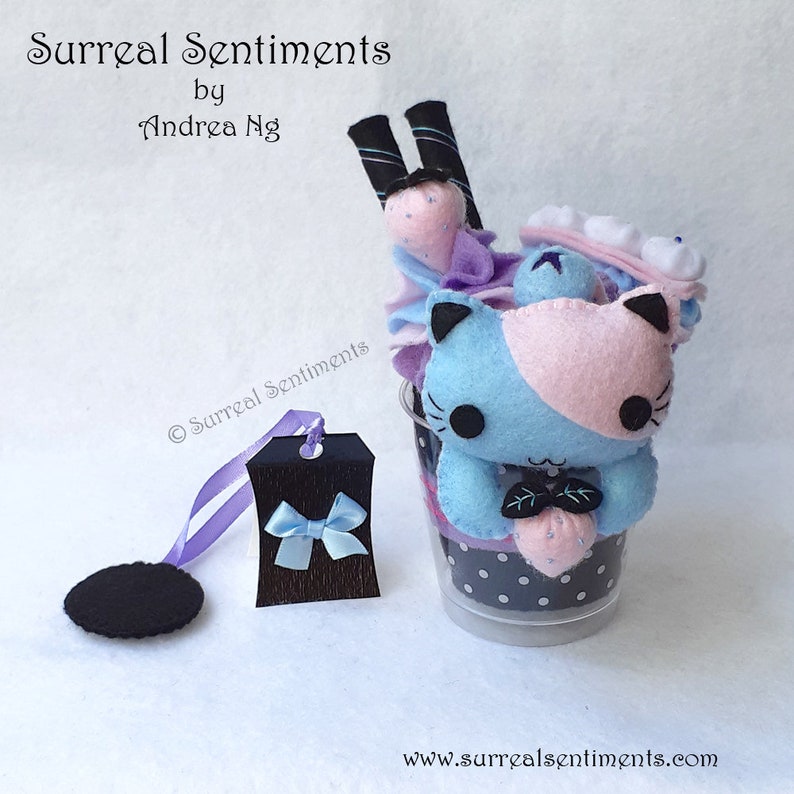  Pastel  Goth Calico Cat  Felt Berry Smoothie Parfait Kawaii 