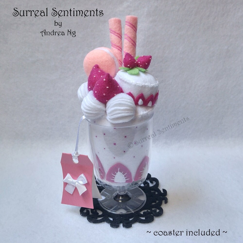 Strawberry Vanilla Ice Cream Sundae Cake Display Sweet Treat Cake Art Summer Treat Gift Sundae Art White Pink Strawberry Decor Fake Dessert