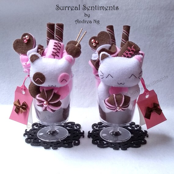 Neapolitan White Cat Ice Cream Harlequin Cat Sundae Dessert, Cute