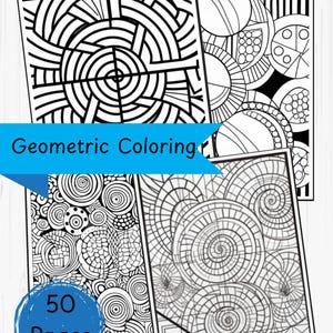 Geometric 50 Coloring Pages, Digital, Instant Download