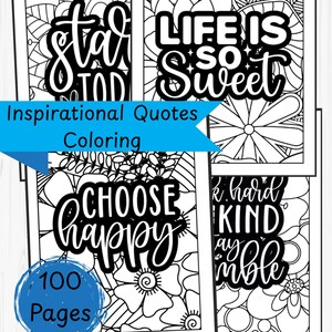 Inspirational Quotes 100 Coloring Pages, Digital, Instant Download