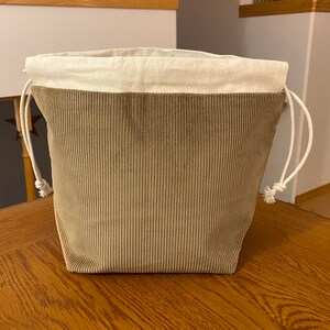 Camping theme drawstring project bag with corduroy back image 3